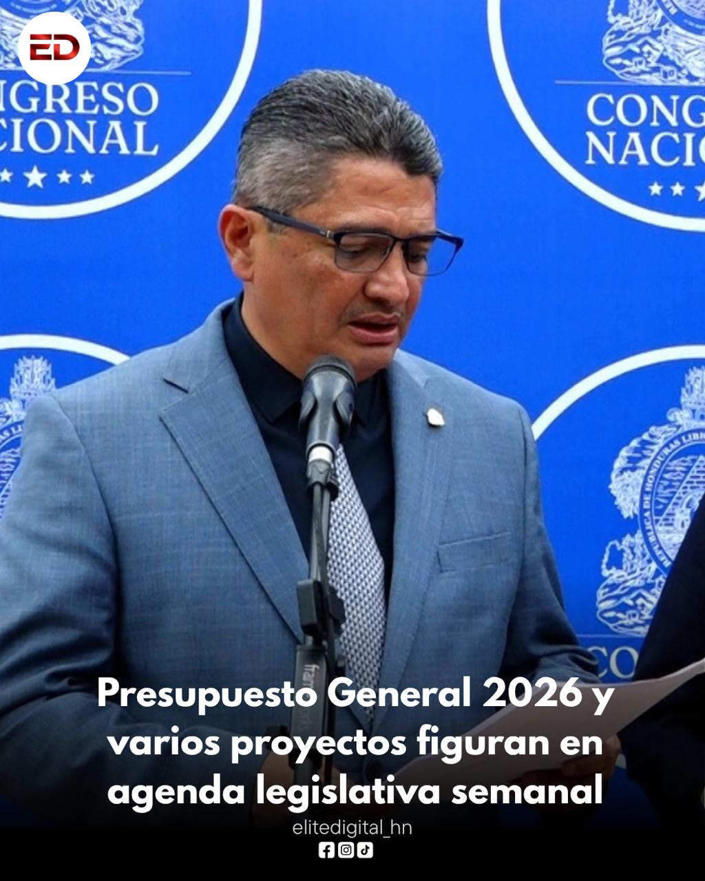 Presupuesto General 2026 y varios proyectos figuran en agenda legislativa semanal